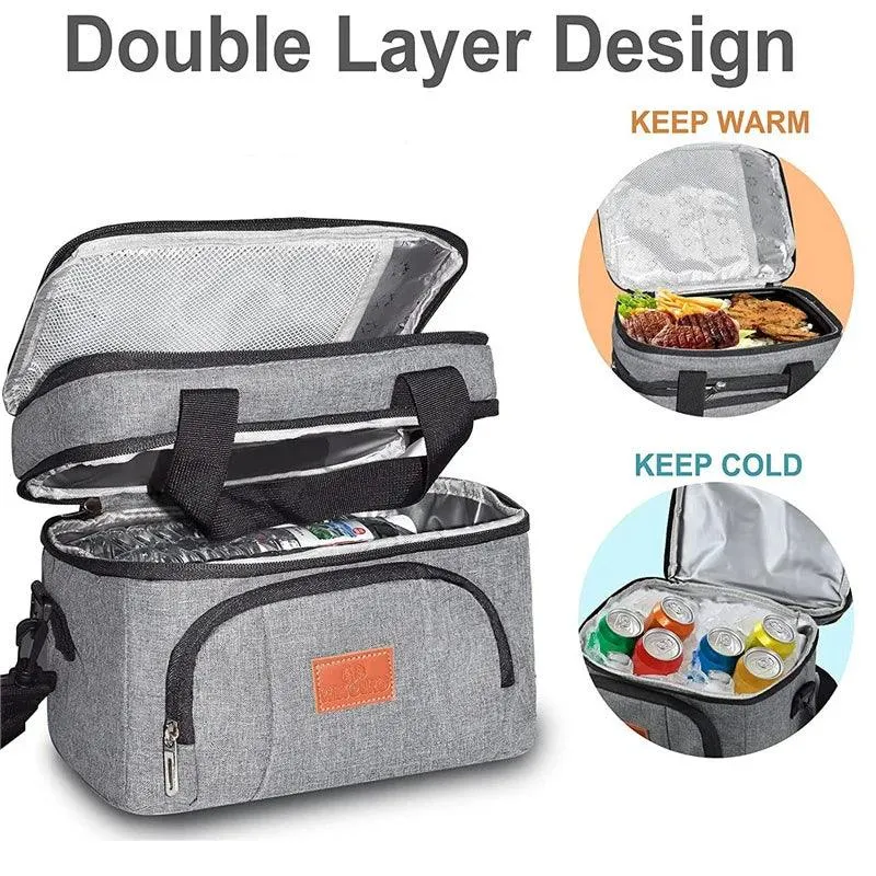 👜 Multifunctional Double Layers Tote Cooler Lunch Bag | Large Capacity Travel Picnic Lunch Box with Shoulder Strap for Women & Men 🍱