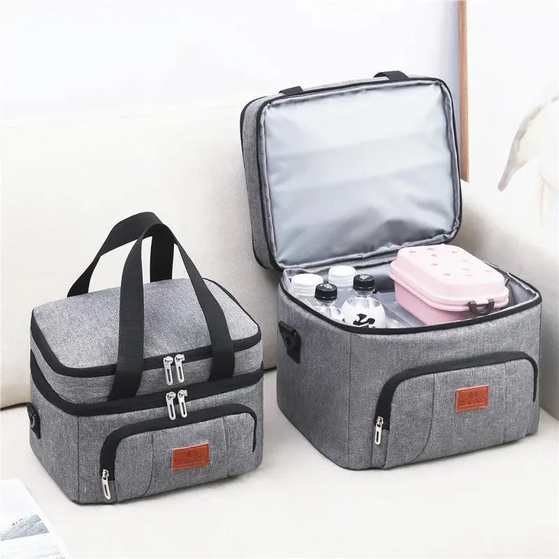 👜 Multifunctional Double Layers Tote Cooler Lunch Bag | Large Capacity Travel Picnic Lunch Box with Shoulder Strap for Women & Men 🍱