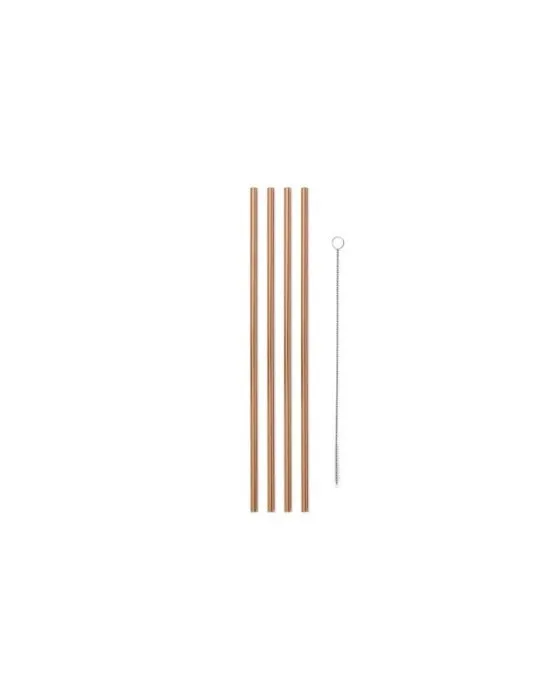 10in Metal Straws, Set of 4 with Cleaner - Copper