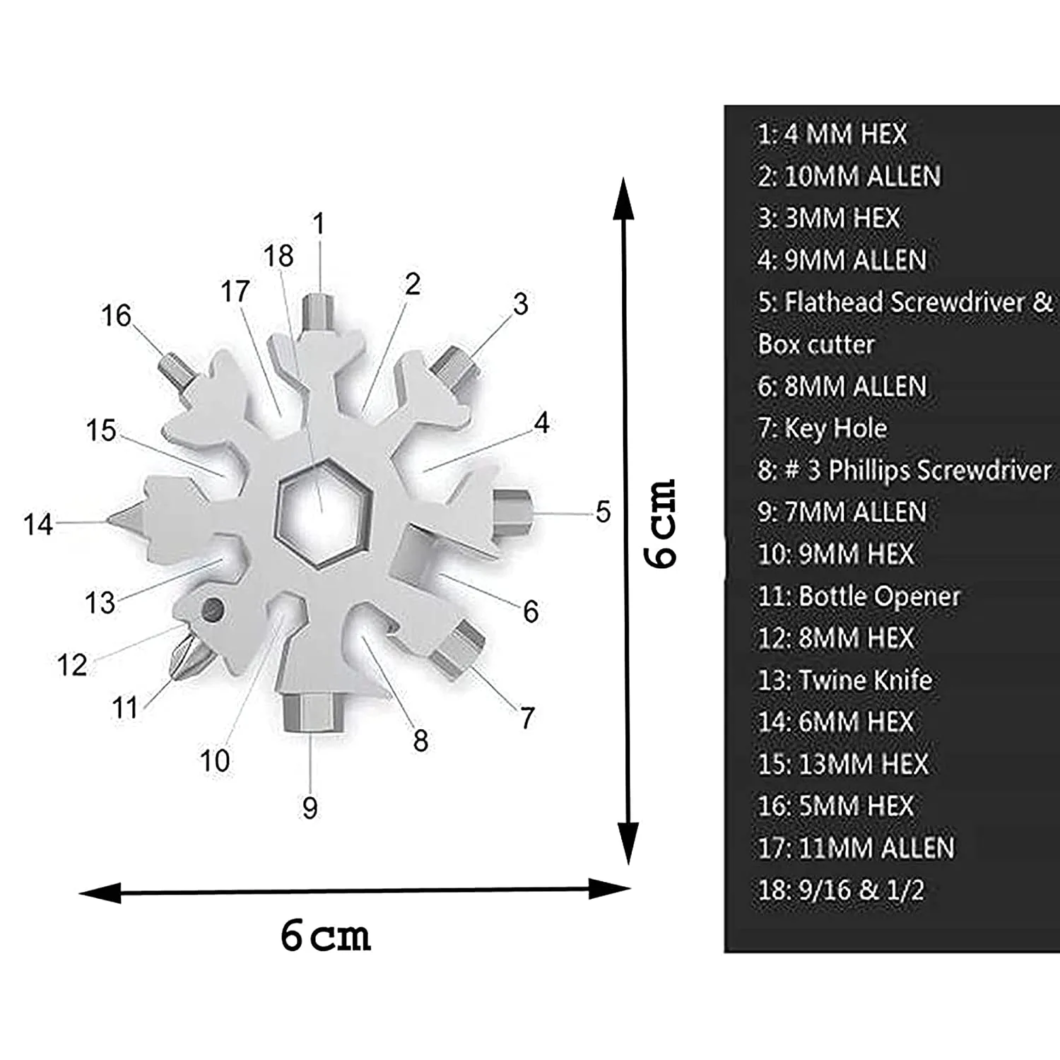 18 in 1 Snowflake Portable Spanner Multi-Tool Hex Wrench