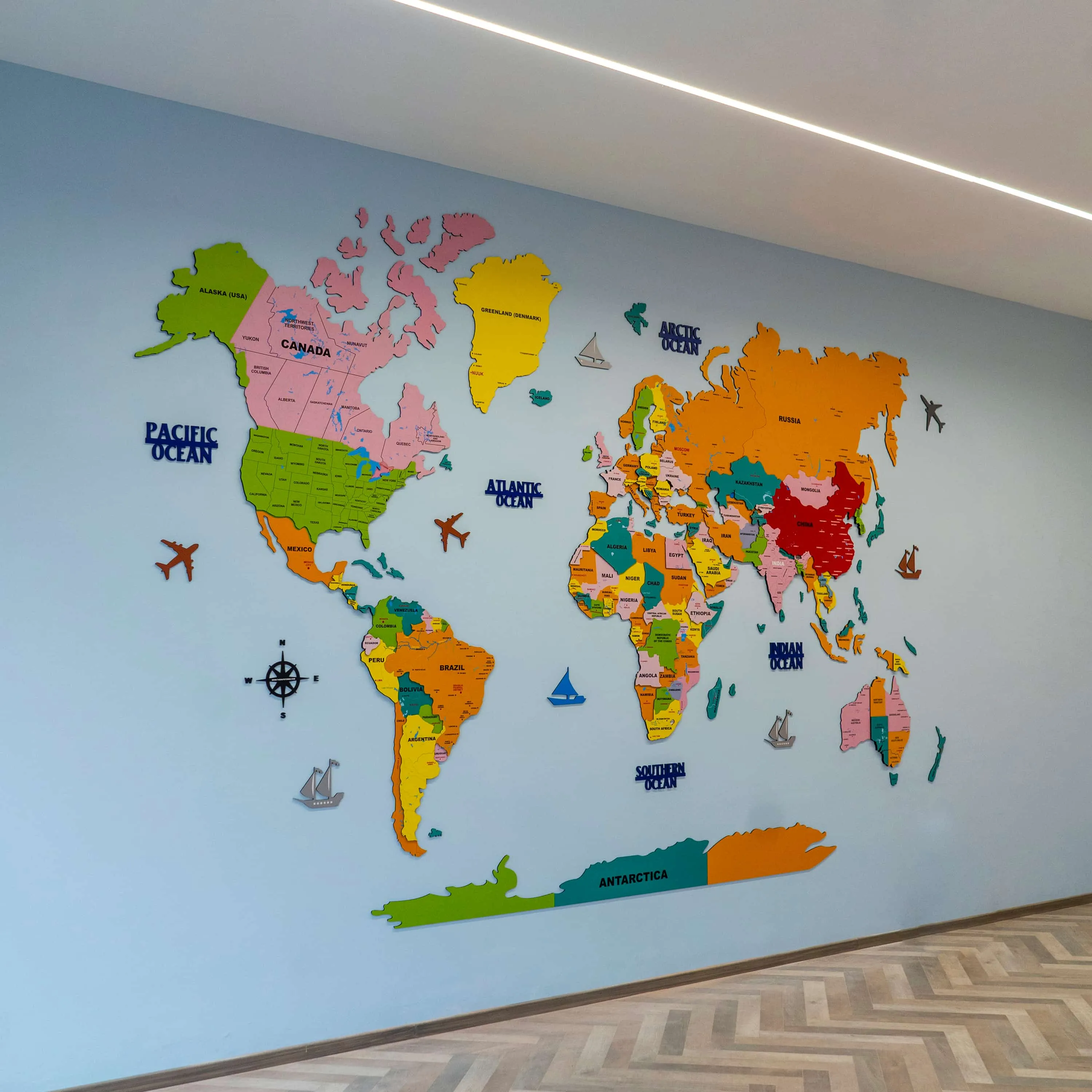 3D Colorful Wooden World Map for wall