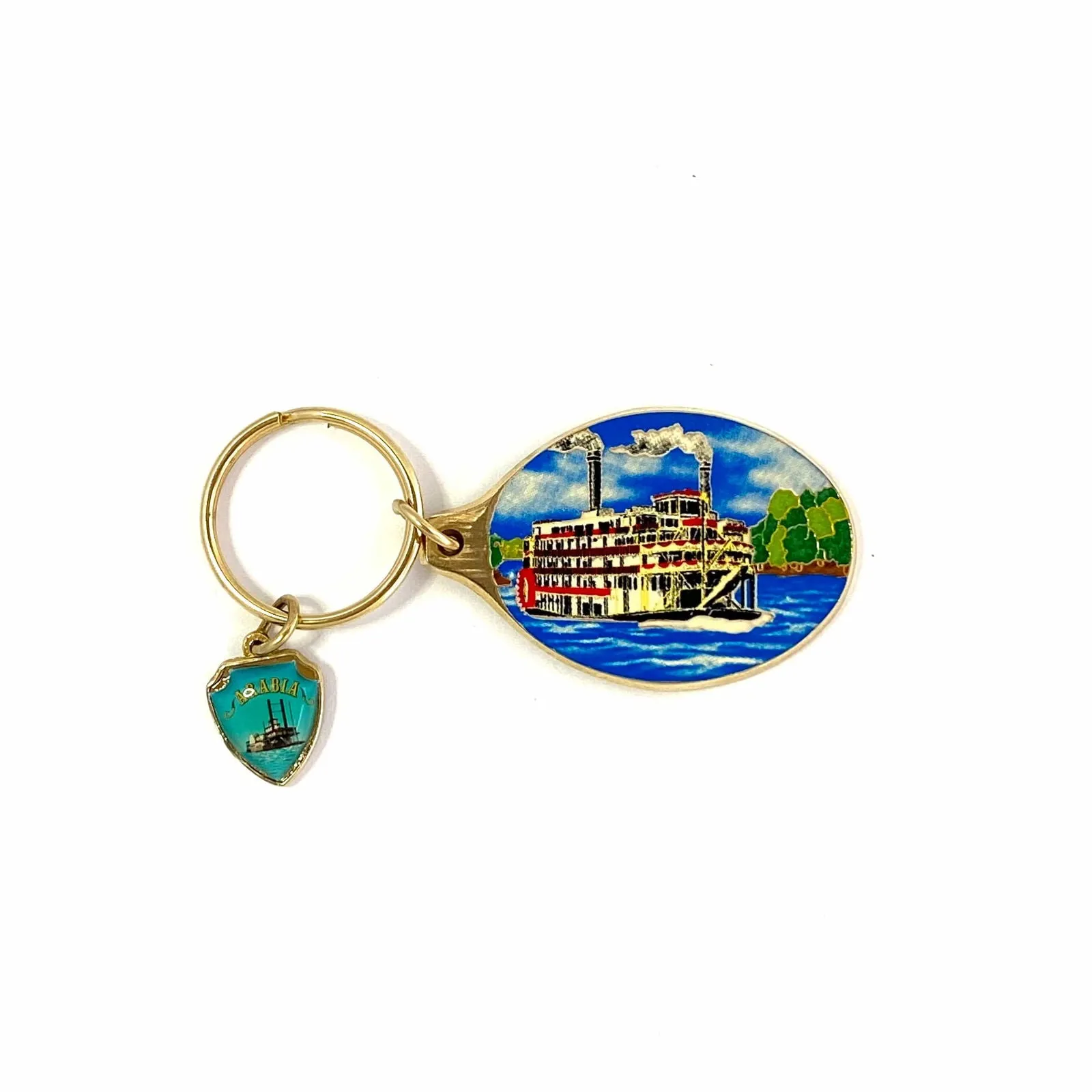 American Riverboats Goldtone Metal Travel Souvenir Keychain "Arabia"