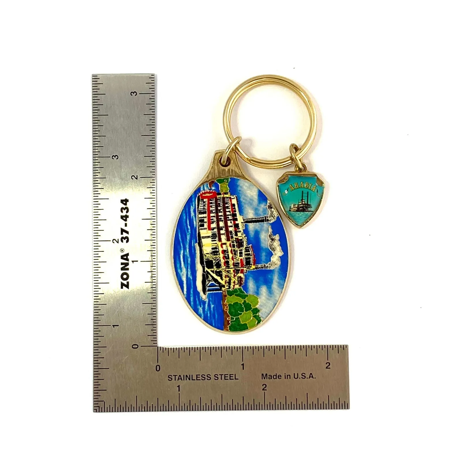 American Riverboats Goldtone Metal Travel Souvenir Keychain "Arabia"