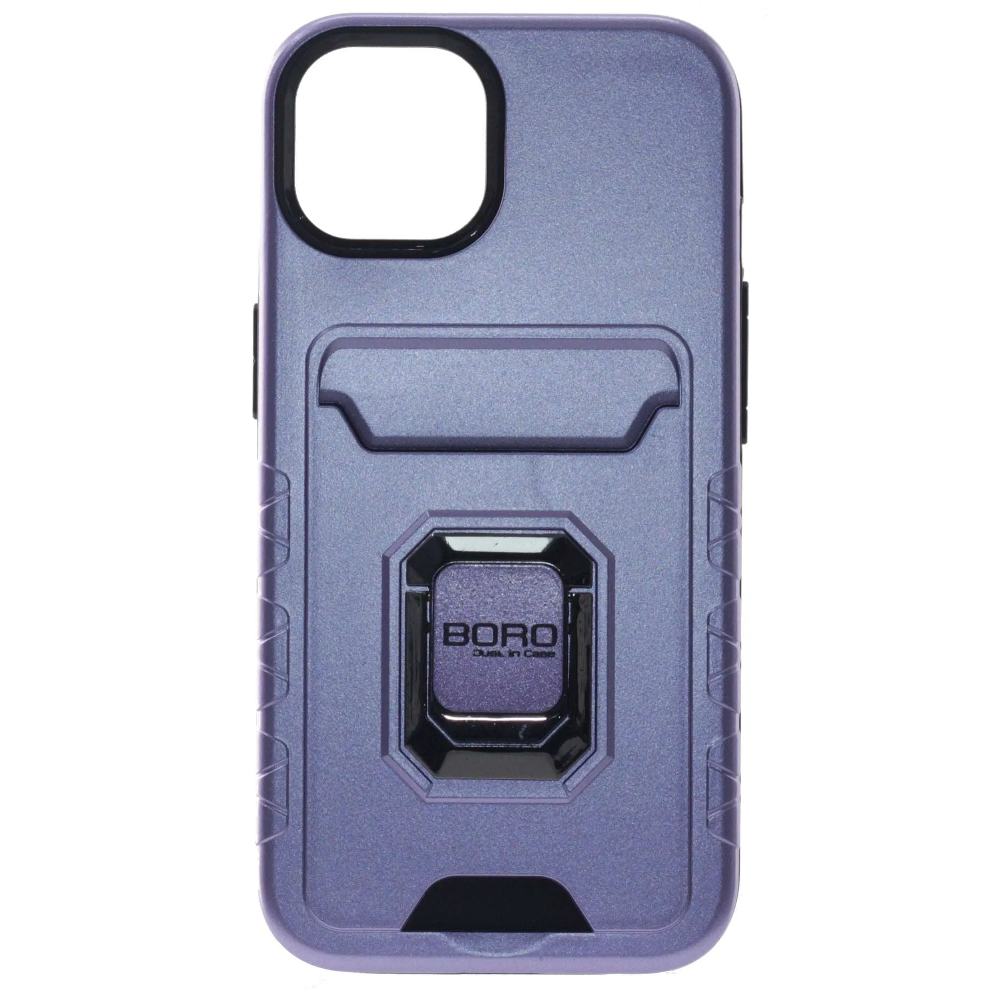 Apple iPhone 13 Pro Max Case, (BORO)  Magnetic Ring Armor Case with Card Holder, Color Purple