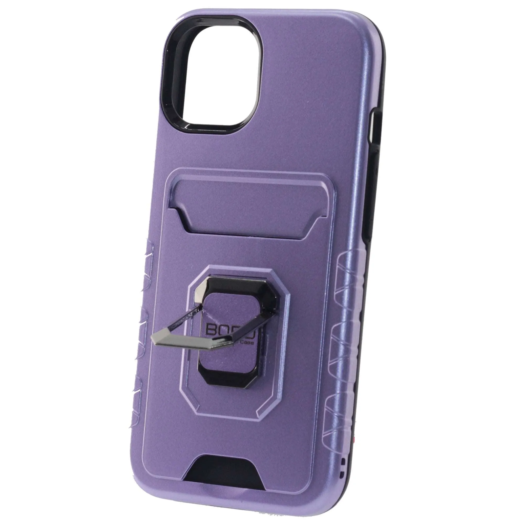 Apple iPhone 13 Pro Max Case, (BORO)  Magnetic Ring Armor Case with Card Holder, Color Purple