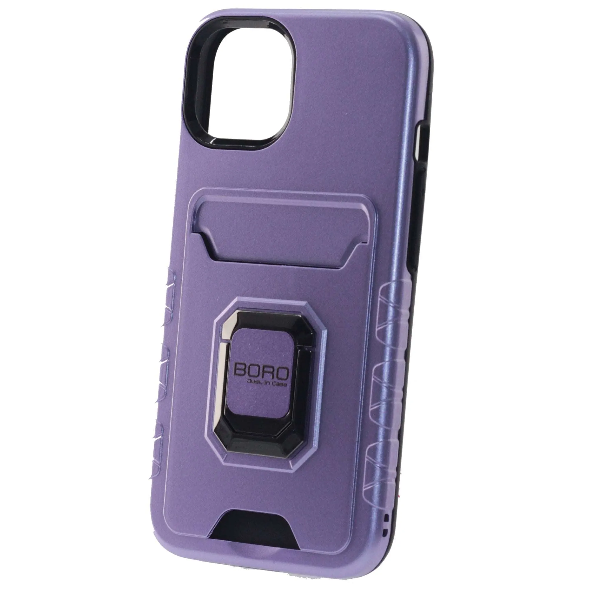 Apple iPhone 13 Pro Max Case, (BORO)  Magnetic Ring Armor Case with Card Holder, Color Purple