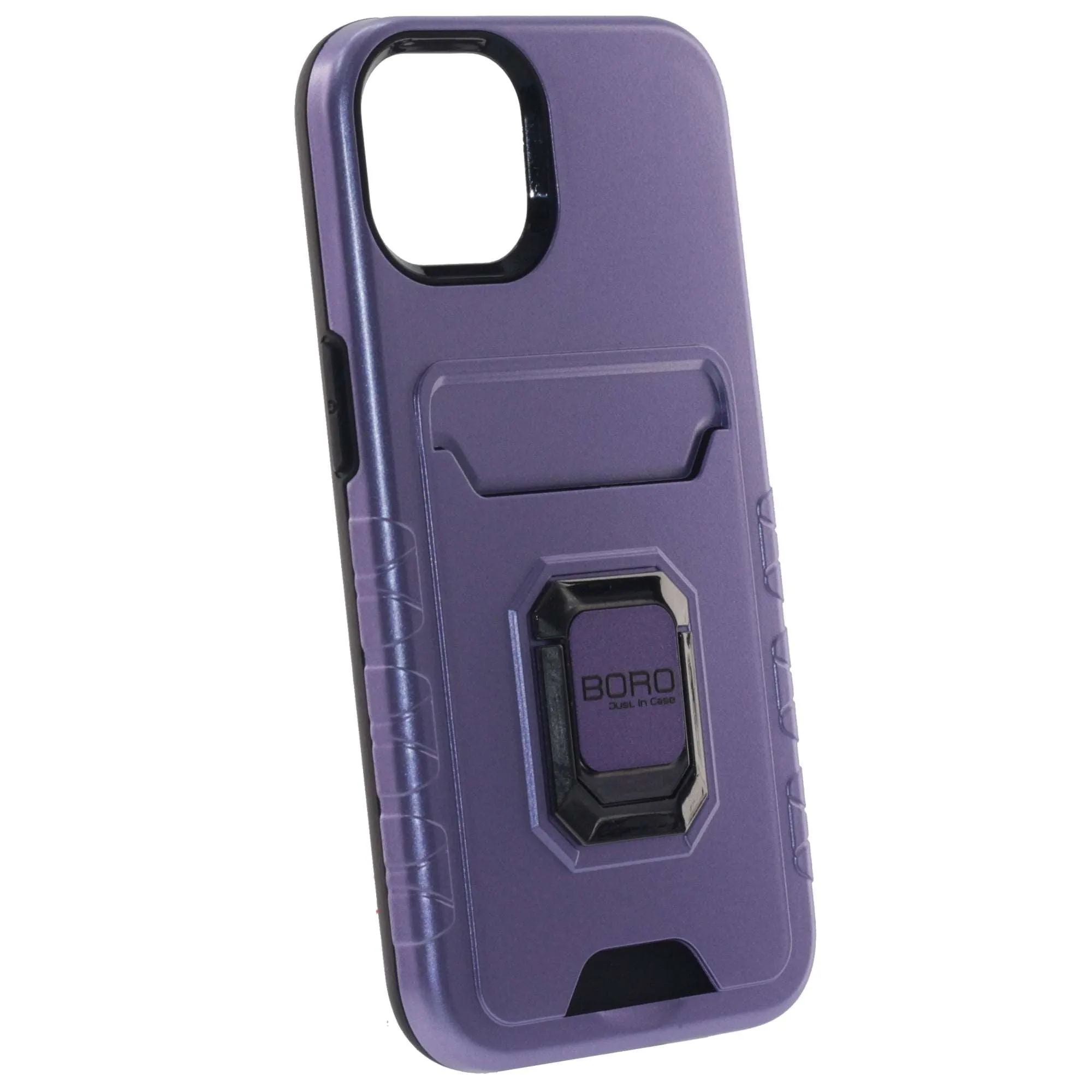 Apple iPhone 13 Pro Max Case, (BORO)  Magnetic Ring Armor Case with Card Holder, Color Purple