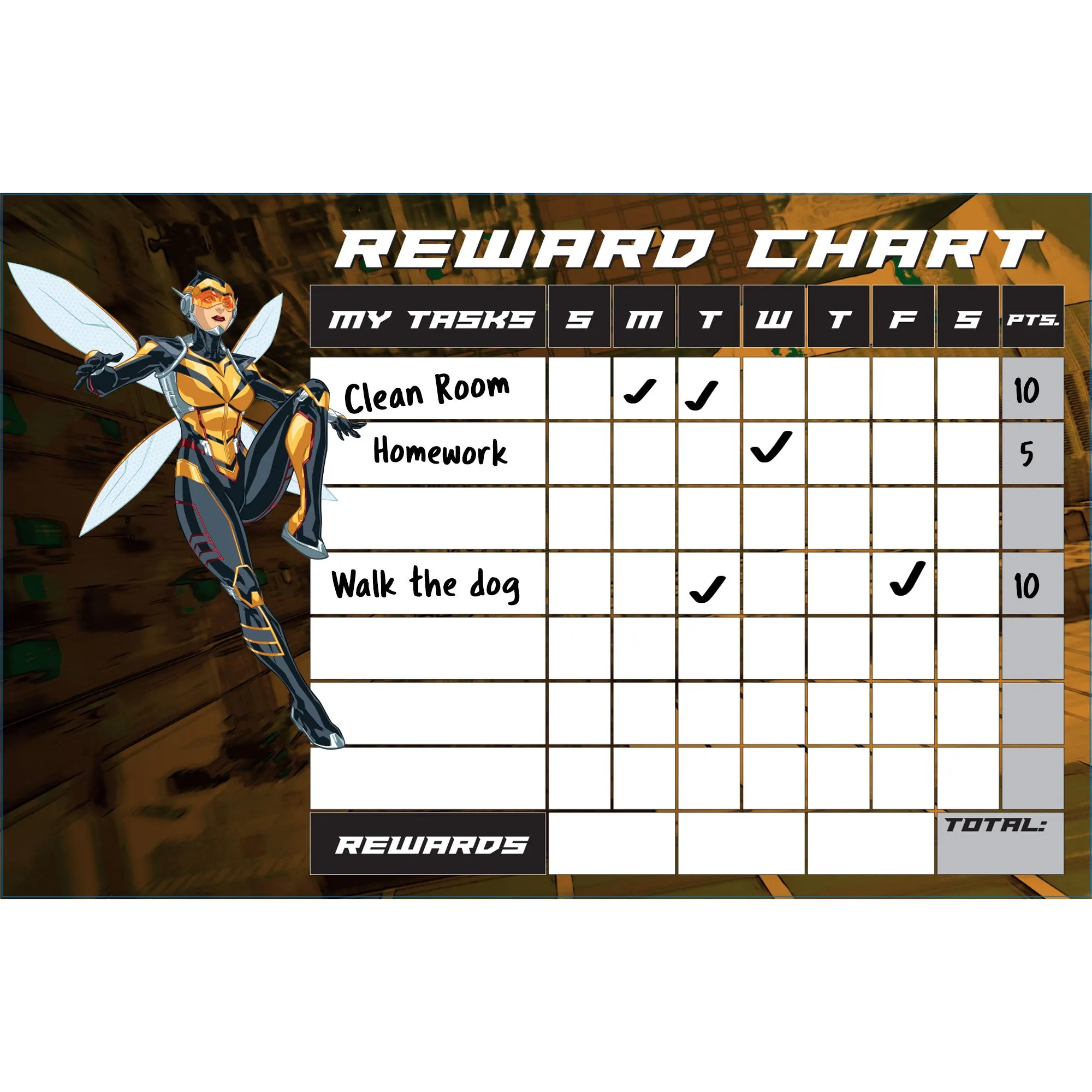 Avengers: WASP Reward Chart Dry Erase        - Officially Licensed Marvel Removable Wall   Adhesive Decal