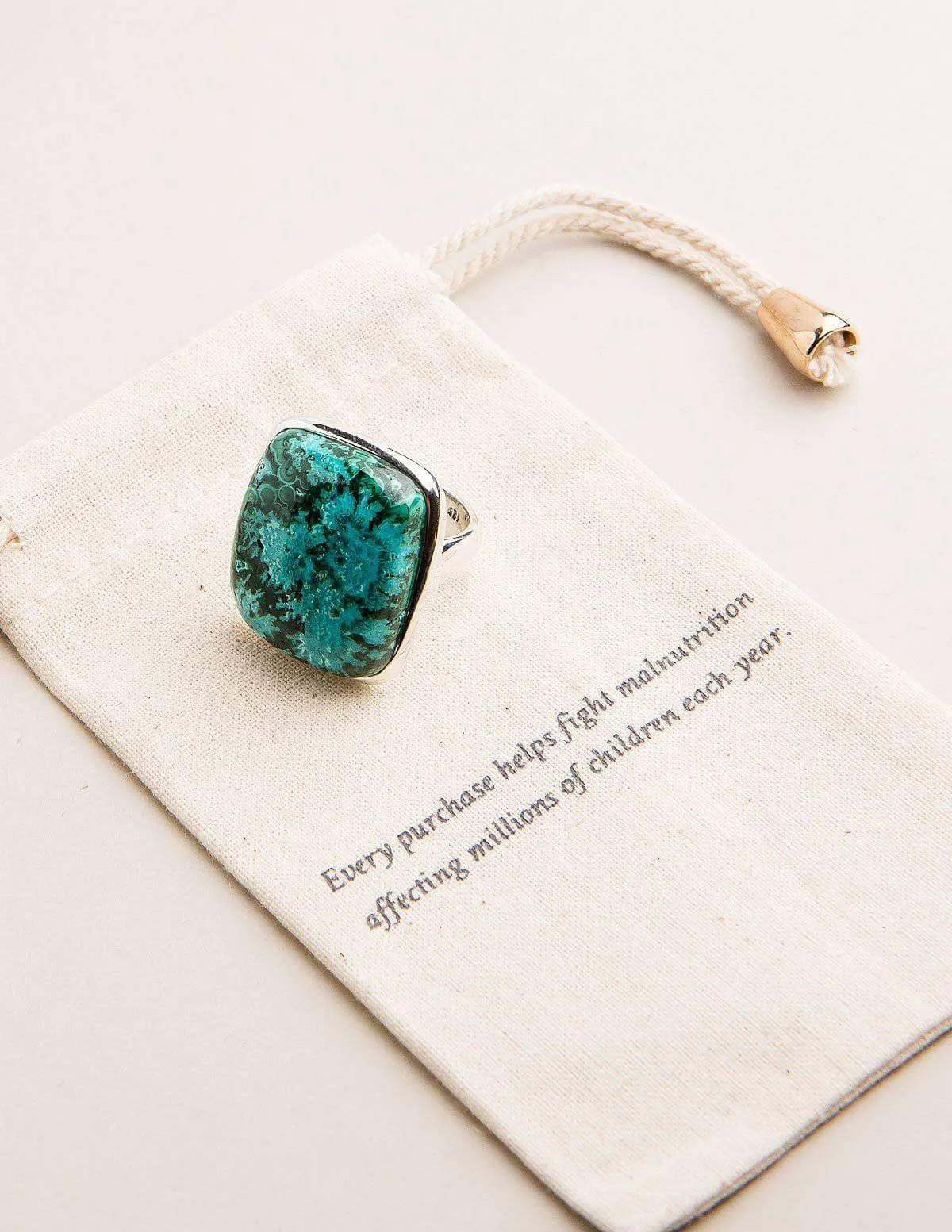 Azurite Malachite Square Cut Ring - Adjustable