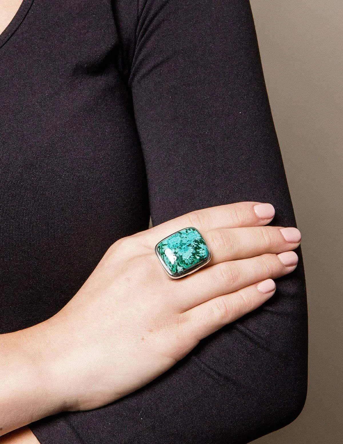 Azurite Malachite Square Cut Ring - Adjustable