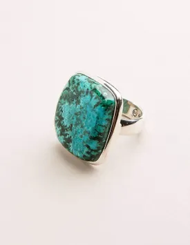 Azurite Malachite Square Cut Ring - Adjustable