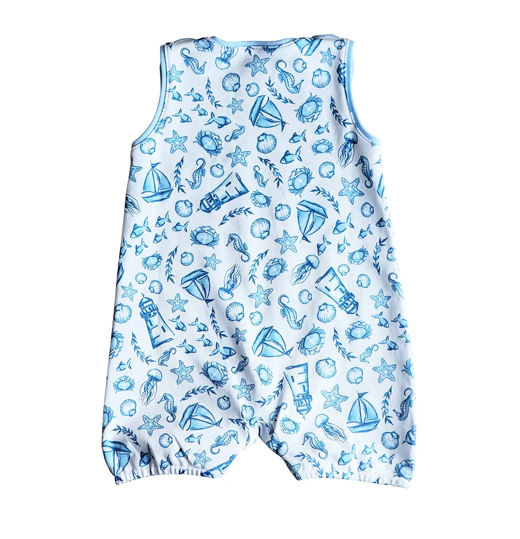 Baby Boy Blue Nautical Print Romper