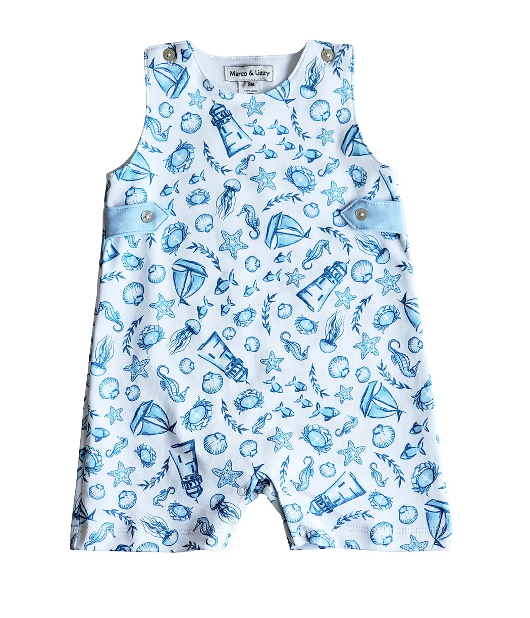 Baby Boy Blue Nautical Print Romper