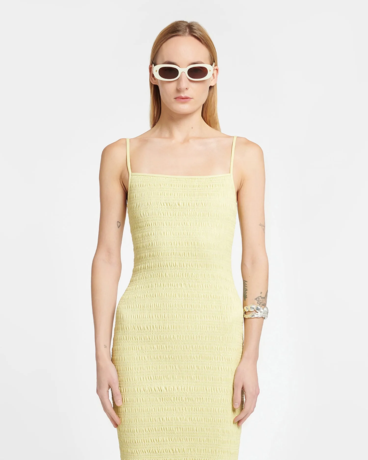 Barra - Smocked Okobor™ Alt-Leather Midi Dress - Lemongrass