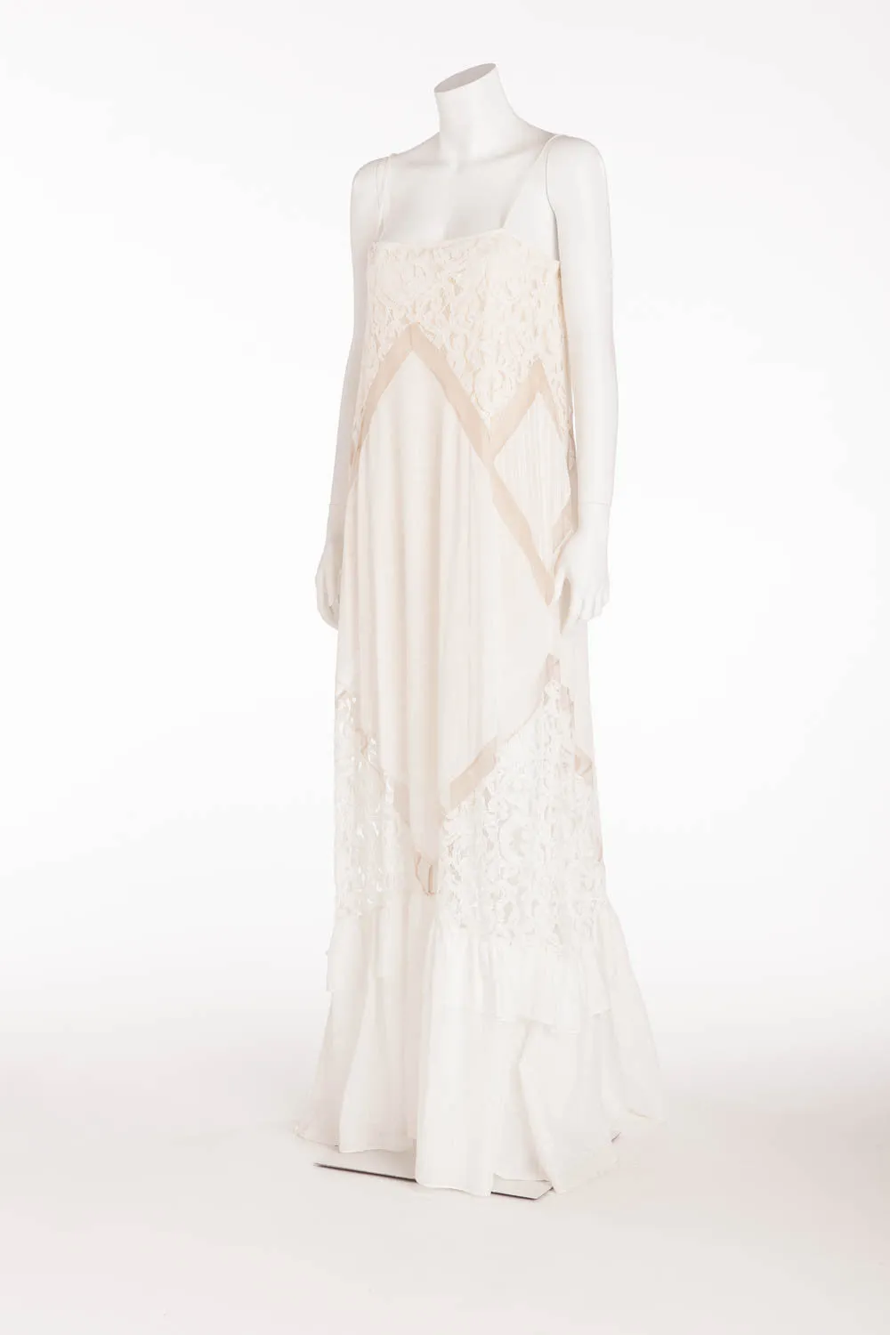 BCBG Maxazaria Runway - "Keylene" Long White Spaghetti Strap Maxi Dress - M