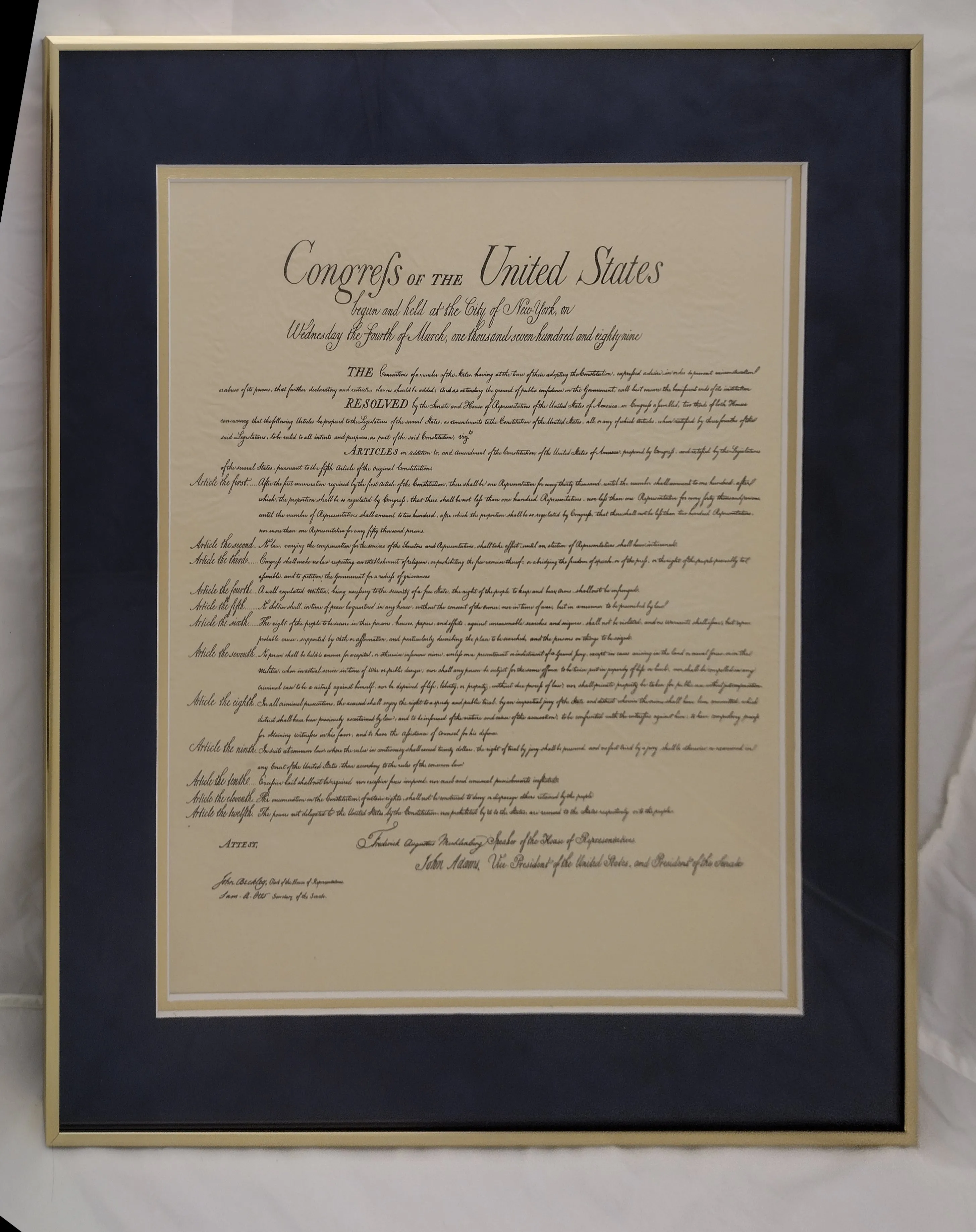 Bill of Rights in Classic Finish Metal Frame