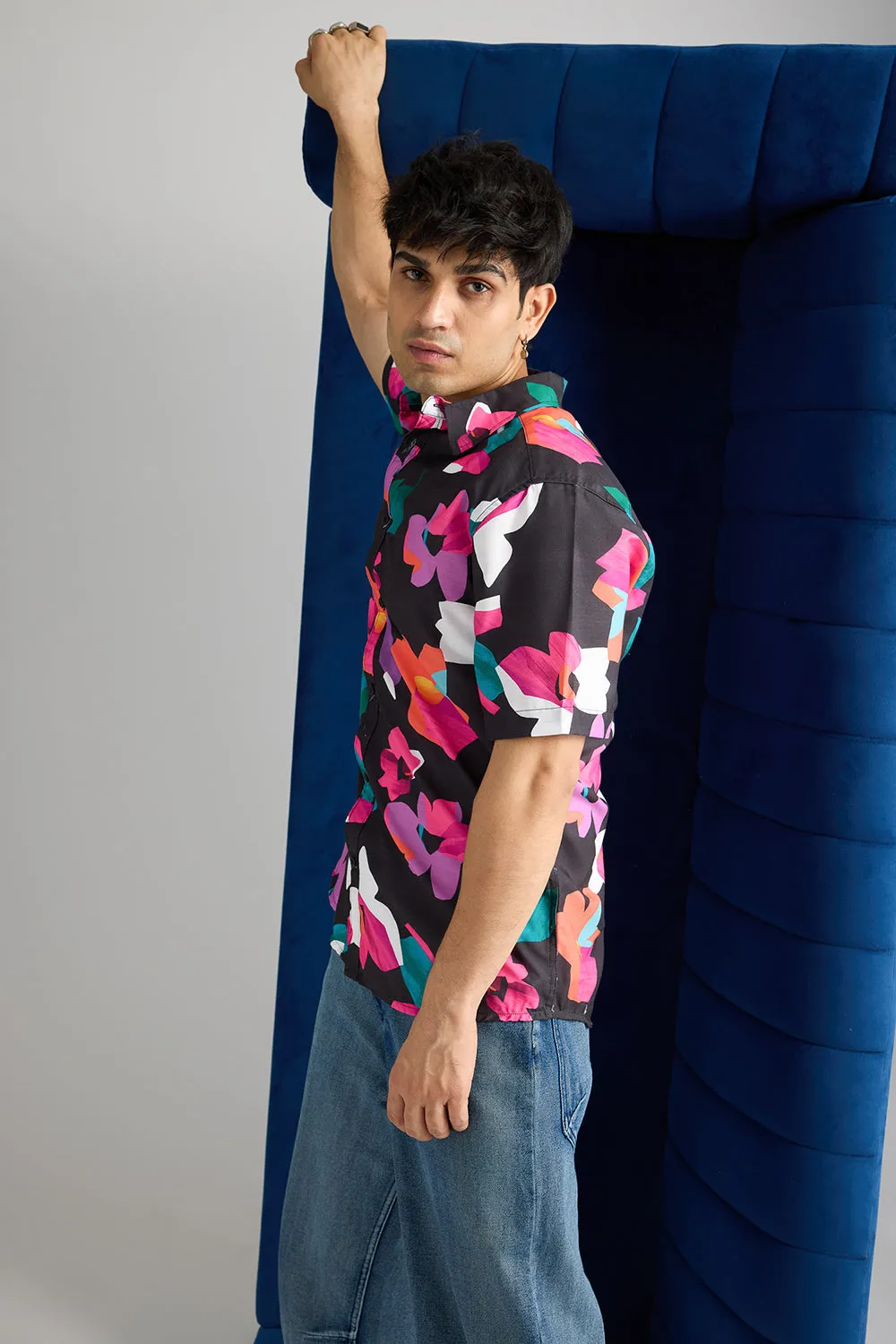 Black Pink Printed Men's Resort Shirt