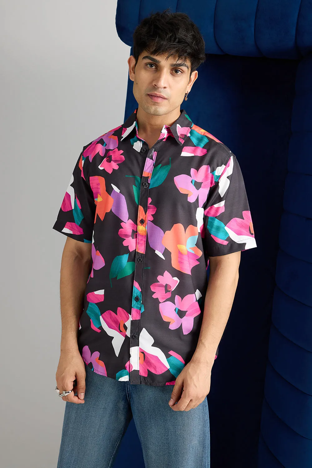 Black Pink Printed Men's Resort Shirt