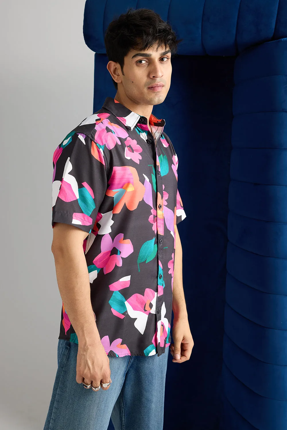 Black Pink Printed Men's Resort Shirt