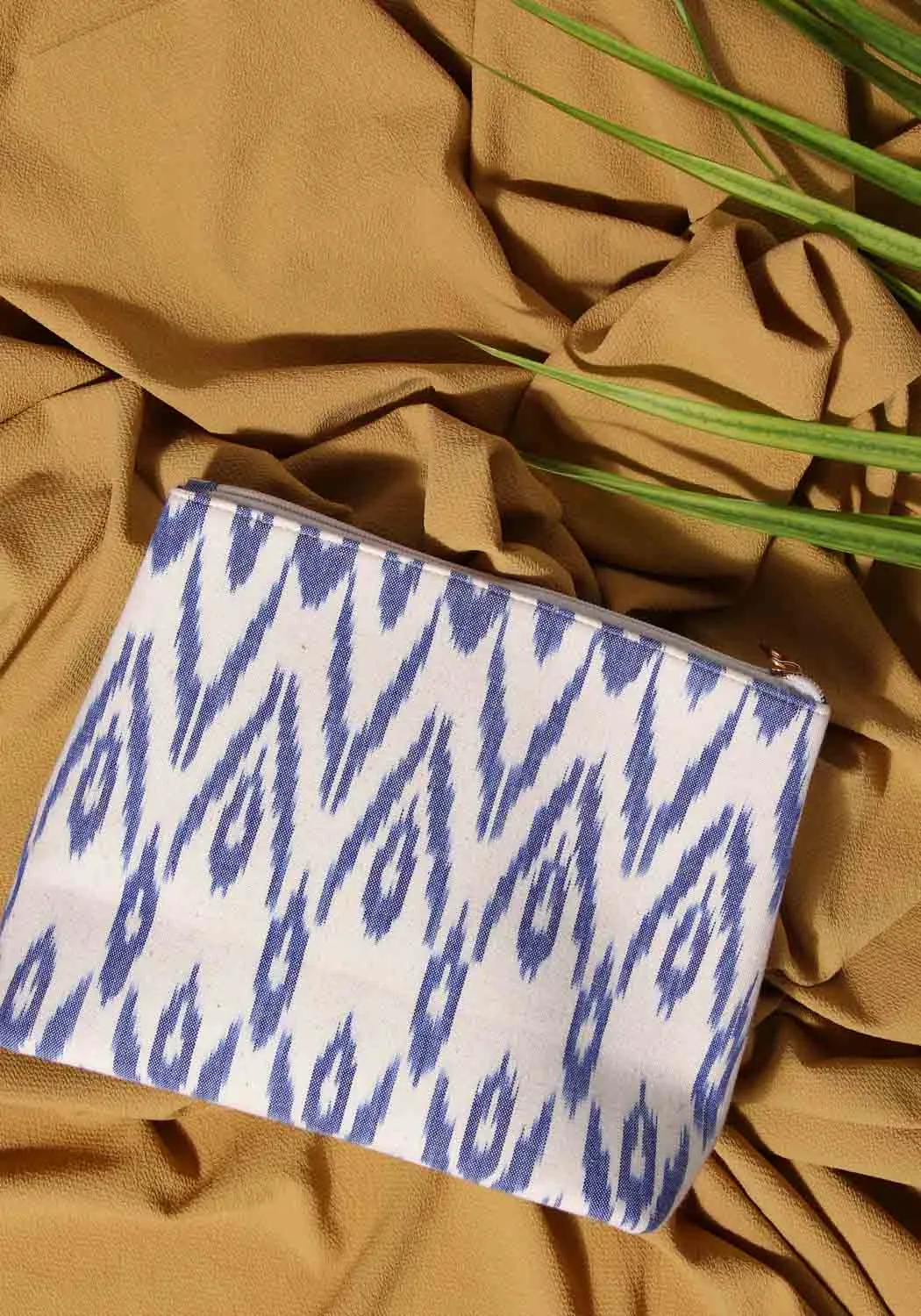 Blue Ikat Fabric Travel Pouch