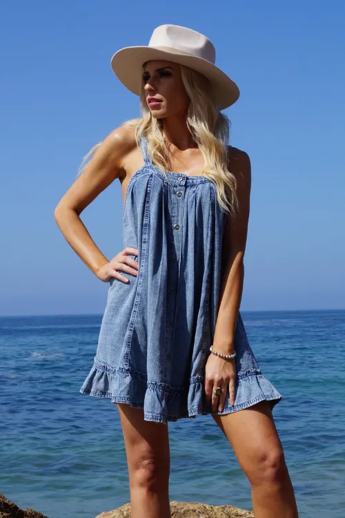 Blue Tides Ruffled Denim Dress