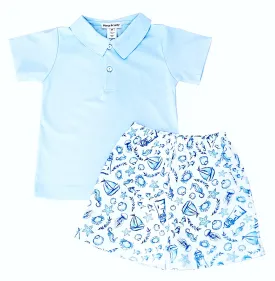 Boy's blue Nautical Short Set