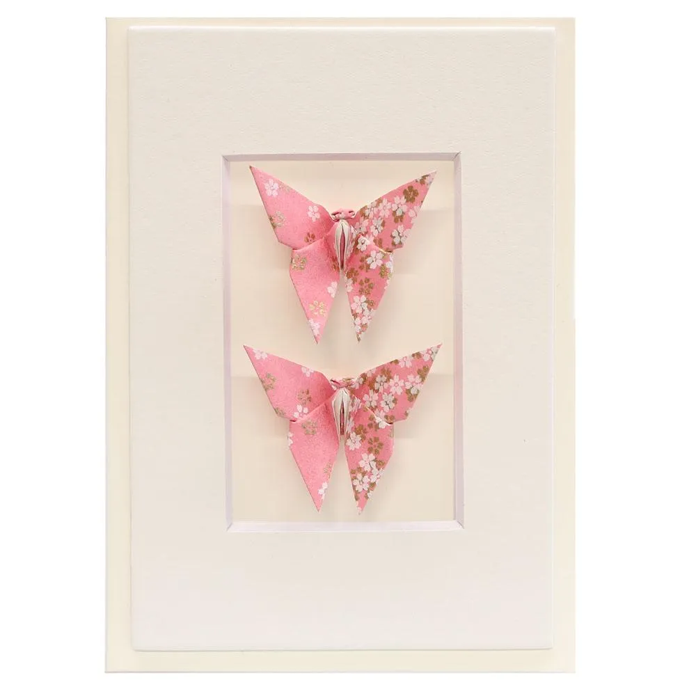 Card Twin Butterfly Little Flowers Pink