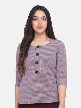 Checkered Button Detail Top - Wine