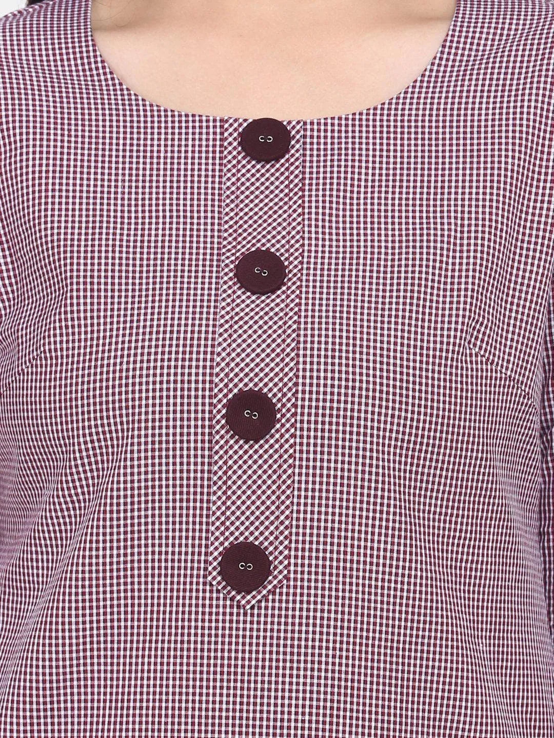 Checkered Button Detail Top - Wine