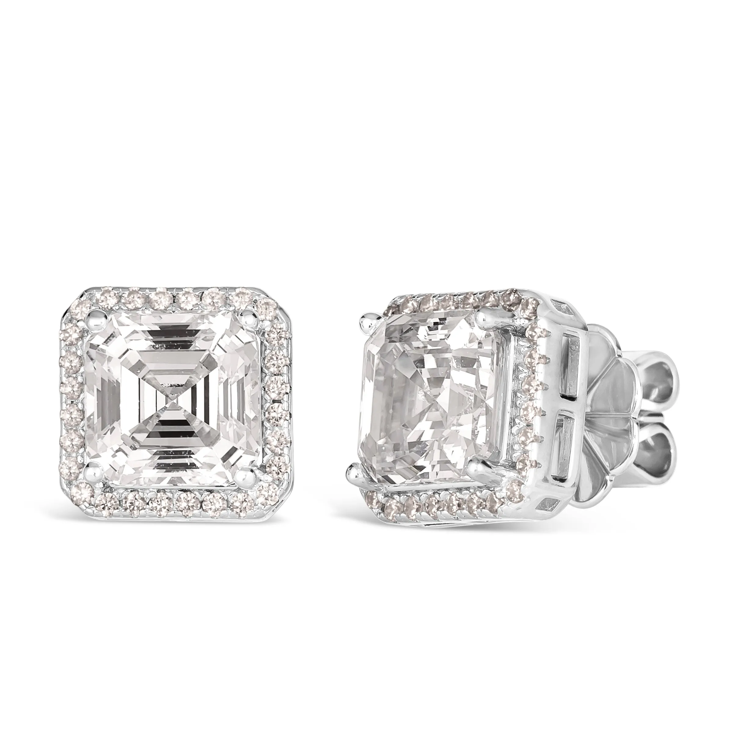 Classic Asscher 3 Carat Diamond Crystalline Halo Studs