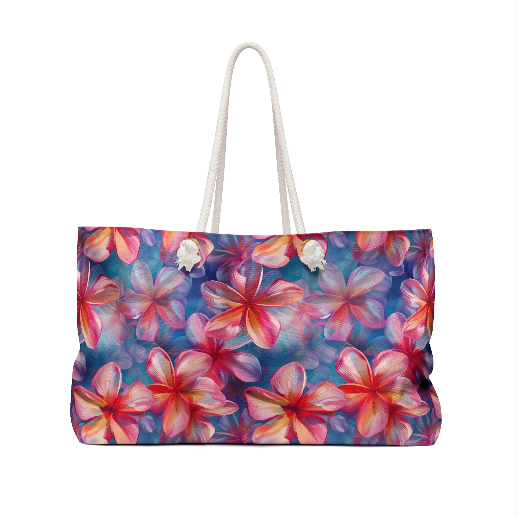 Deluxe Floral Tote & Beach Bag with Tropical Plumeria Design (24" × 13" x 5.5")