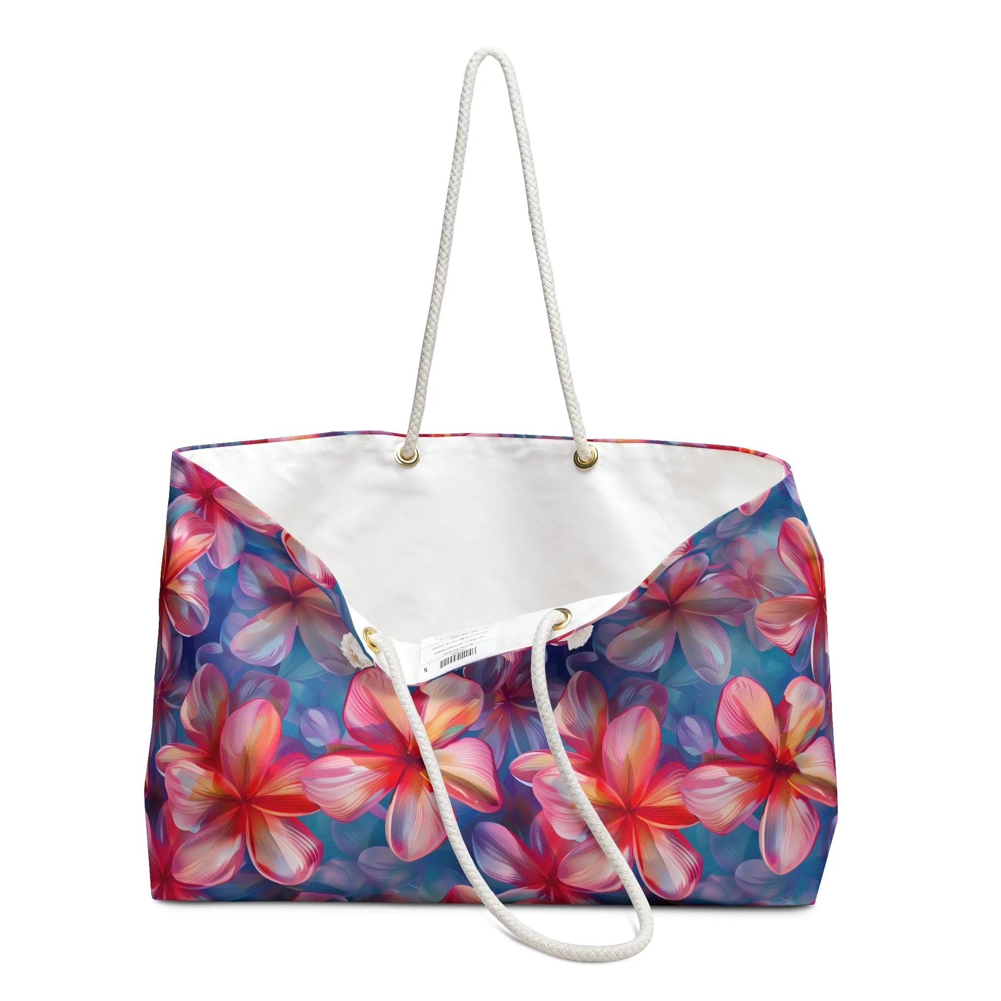 Deluxe Floral Tote & Beach Bag with Tropical Plumeria Design (24" × 13" x 5.5")