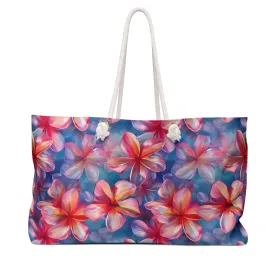 Deluxe Floral Tote & Beach Bag with Tropical Plumeria Design (24" × 13" x 5.5")