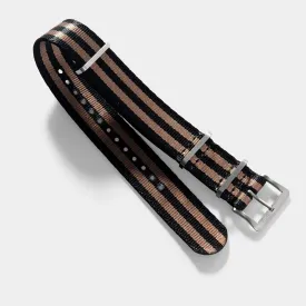 Deluxe Nylon Single Pass Watch Strap Black Two Stripe Bronze