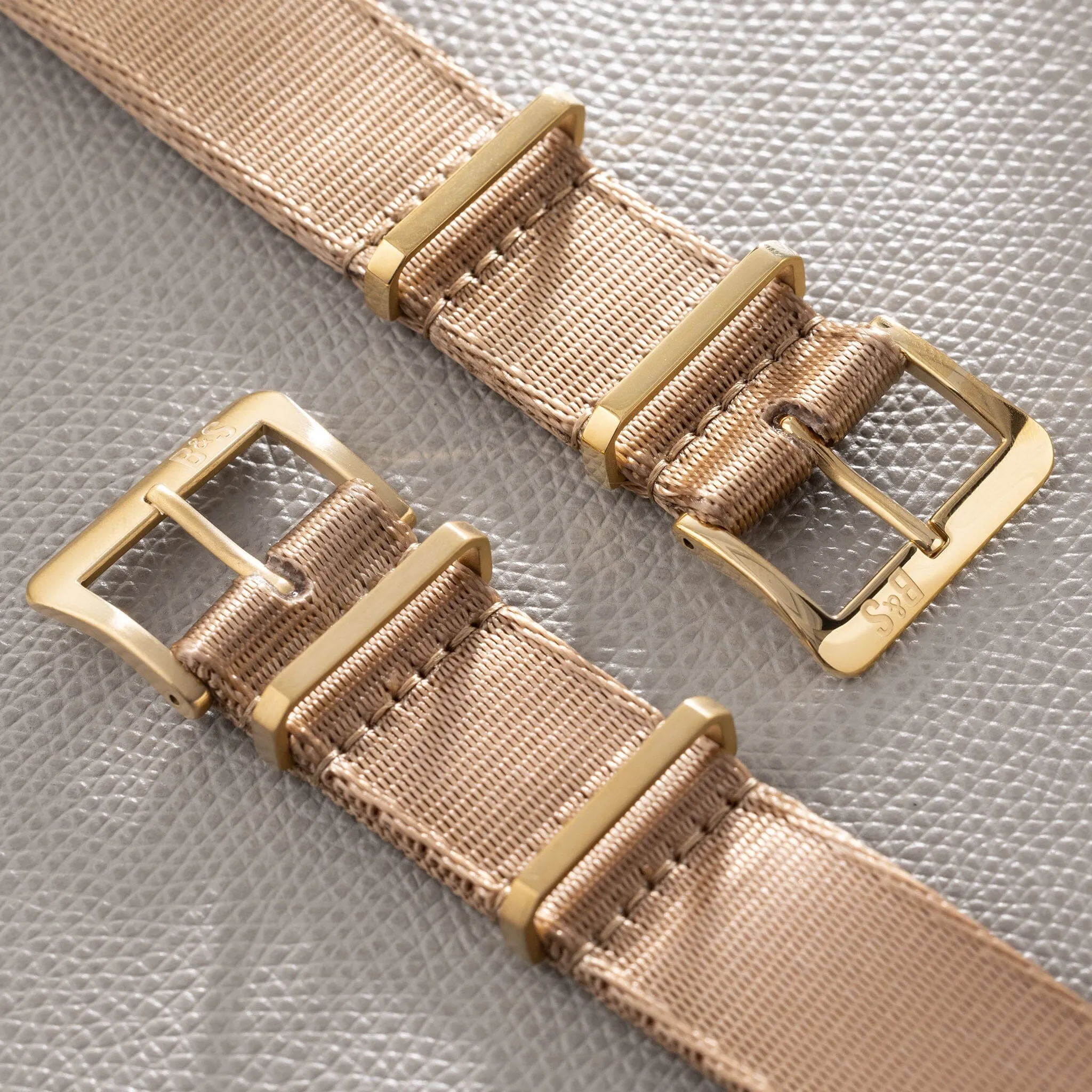 Deluxe Nylon Single Pass Watch Strap Coyote Brown - Gold Brushed