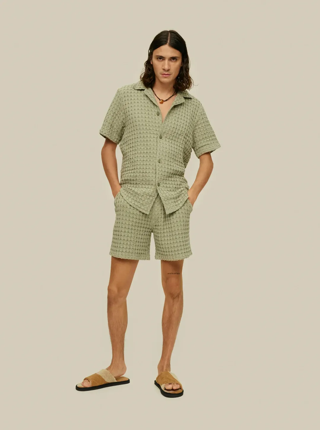 DUSTY GREEN CUBA WAFFLE SHIRT