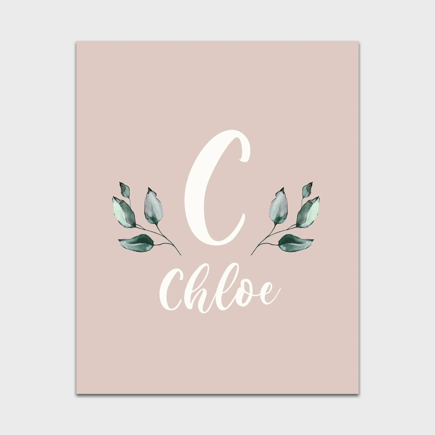 Earthy Muted Name Print with Leaves