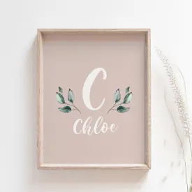 Earthy Muted Name Print with Leaves