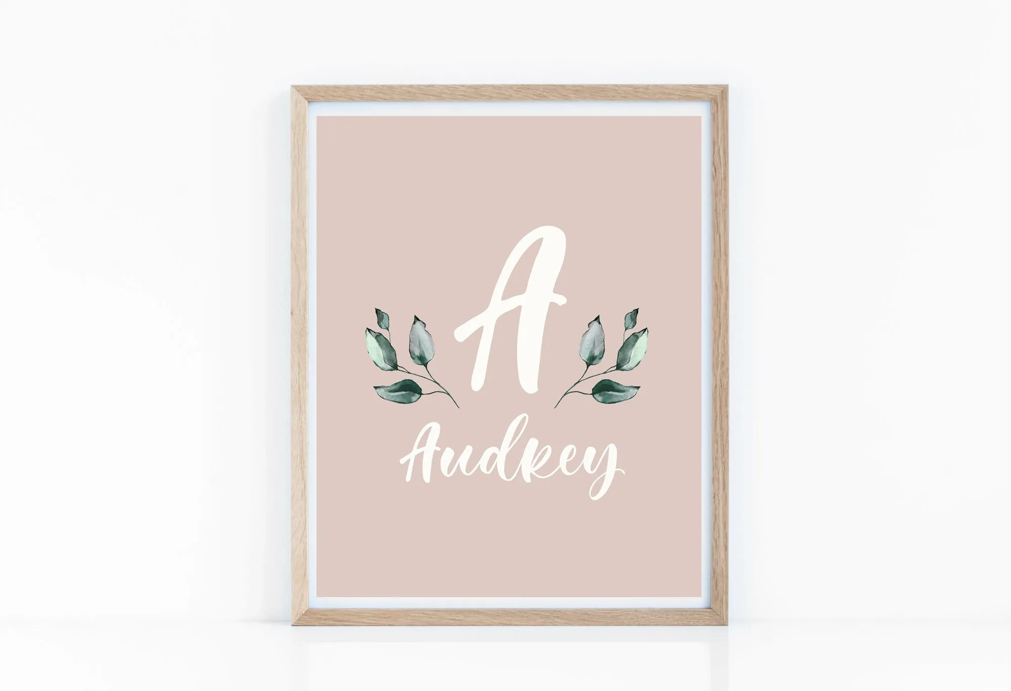 Earthy Muted Name Print with Leaves