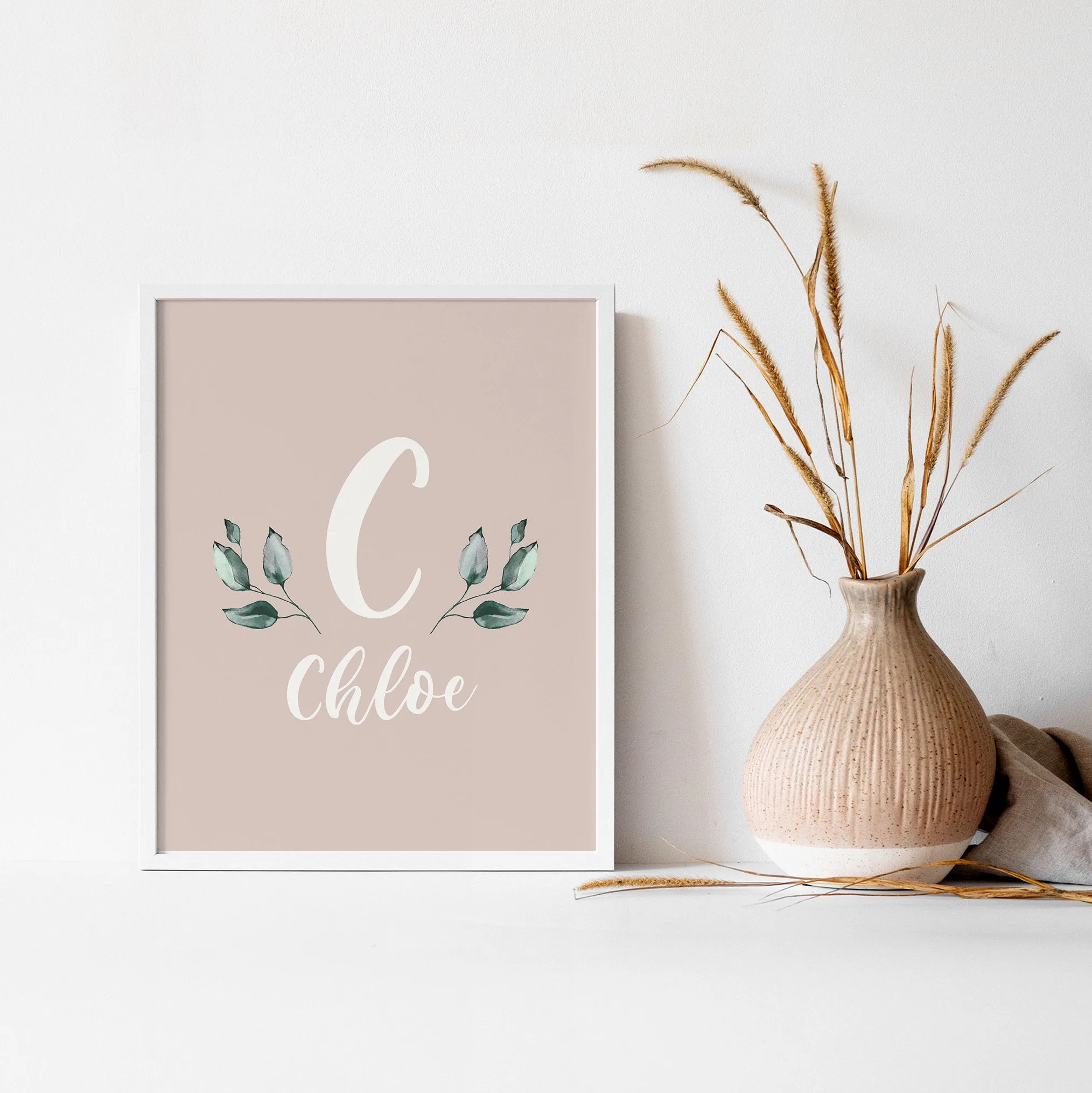 Earthy Muted Name Print with Leaves