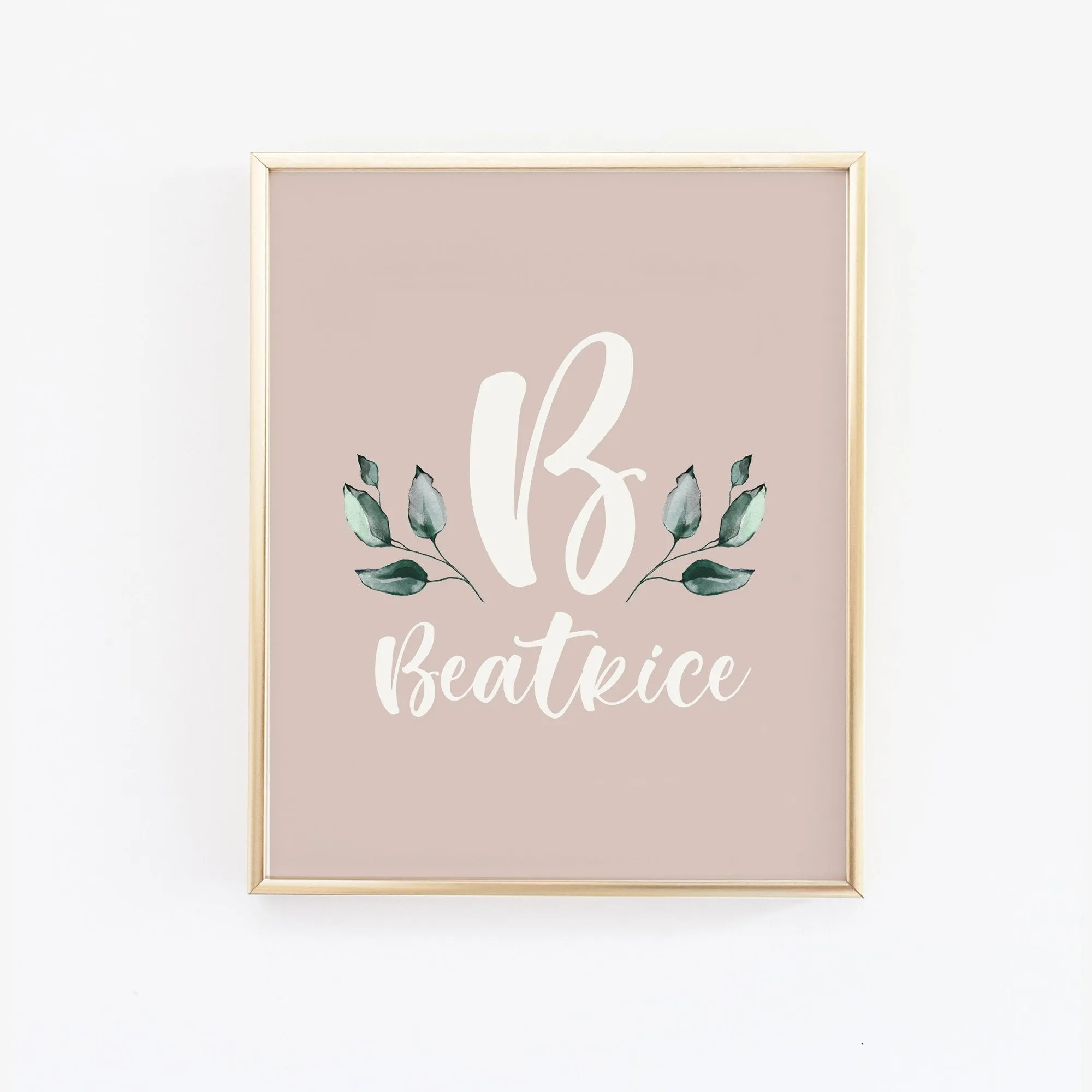 Earthy Muted Name Print with Leaves