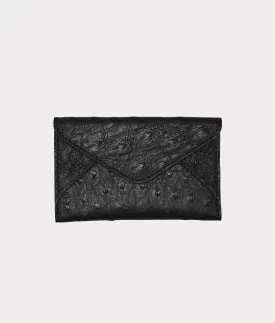 Black Ostrich Leather Envelope Card Case