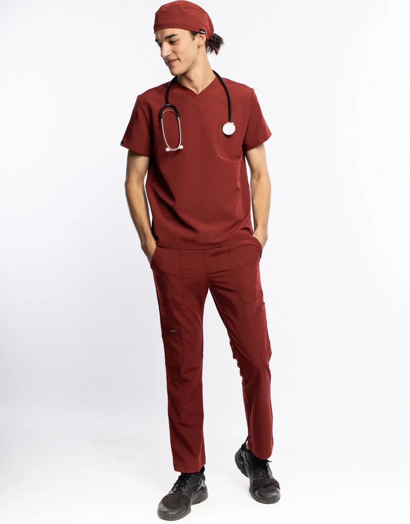 Essential V Neck Scrub Top - Bordeaux Red