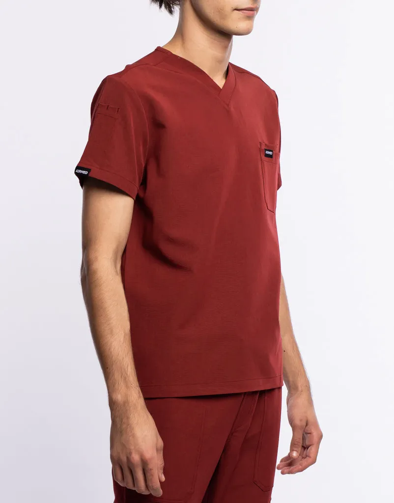 Essential V Neck Scrub Top - Bordeaux Red