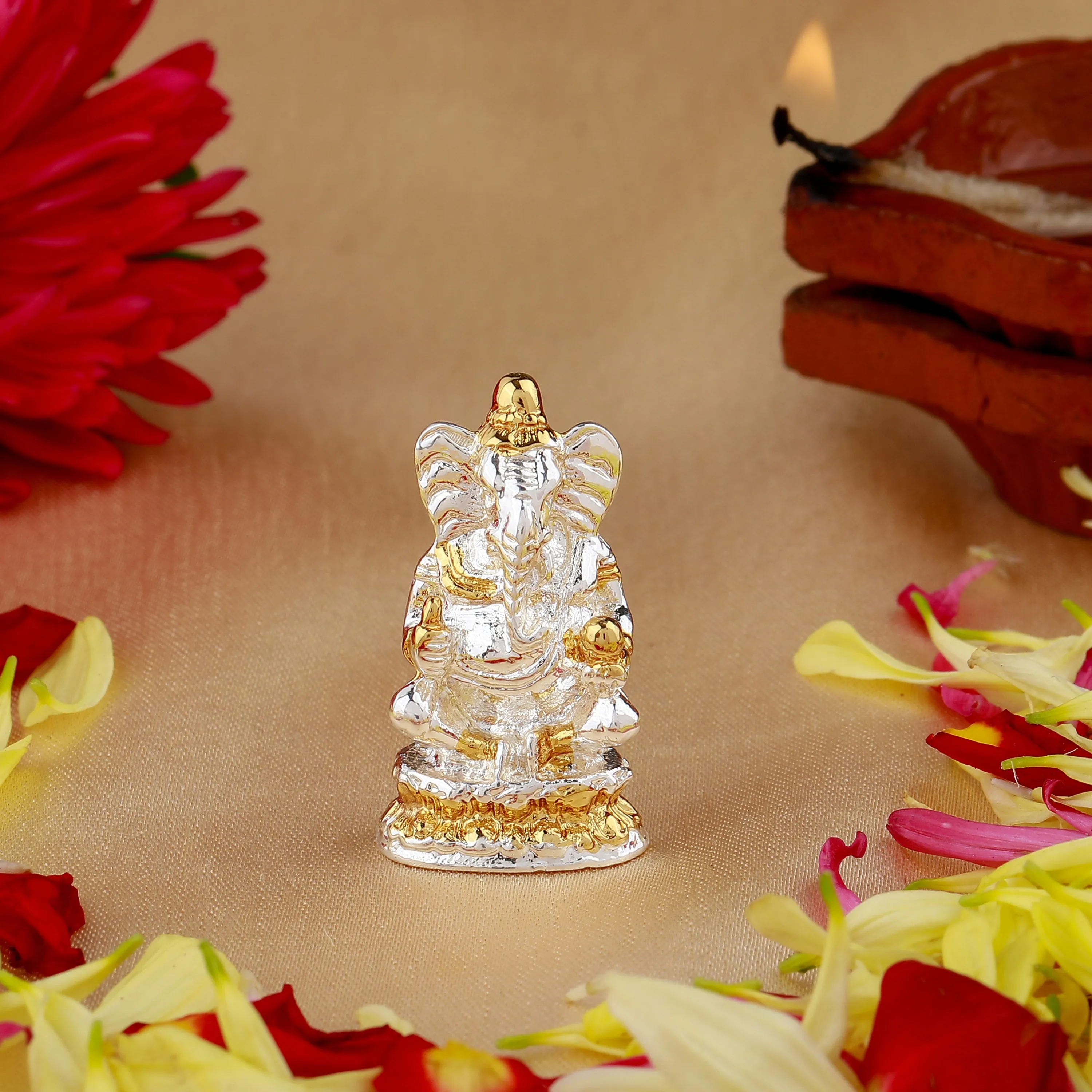 Estele Gold & Rhodium Plated Spiritual Lord Ganesh Idol for Gifts & House Warming/Home/Office Decors.