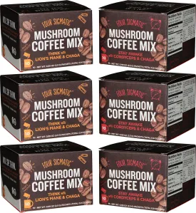 Four Sigmatic Mushroom Coffee Mix Pack of 6 - Lion's Mane and Chaga & Cordyceps and Chaga