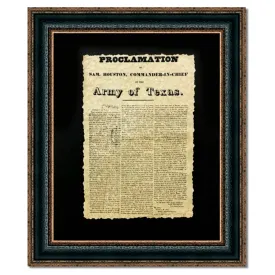 Framed Sam Houston Proclamation | Historic Texas Document in Single Mat | 25L X 21W" Inches