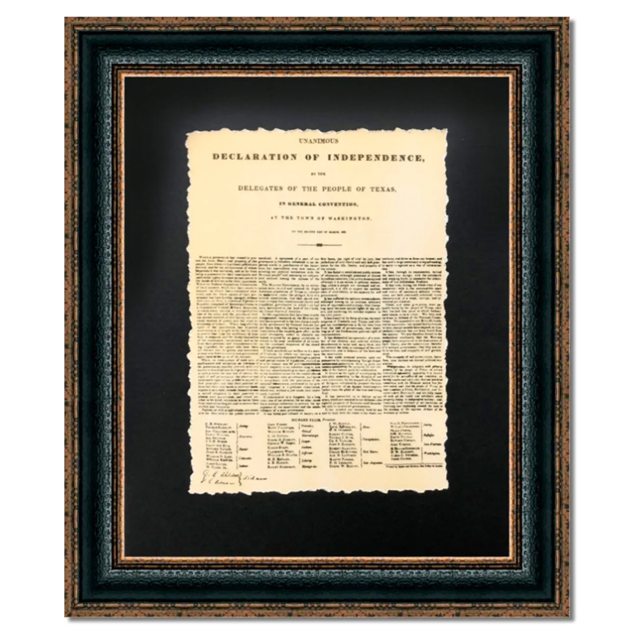 Framed Texas Declaration of Independence | Historic Document in Single Mat | 25L X 21W" Inches