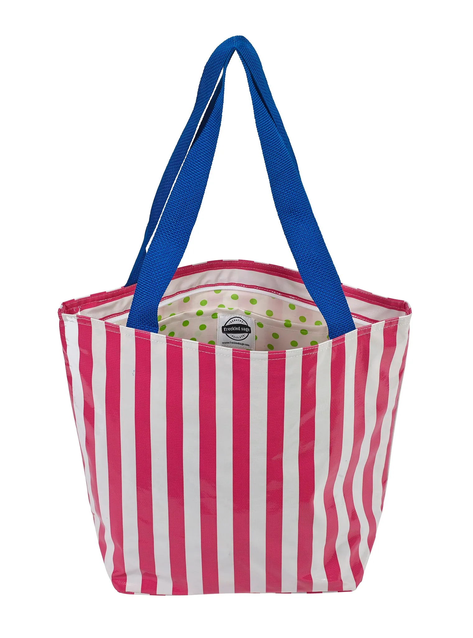 Freckled Sage Oilcloth Zip Tote Bag in Stripe Pink