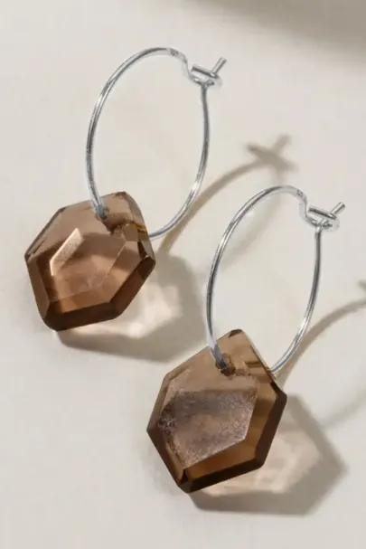 GEOMETRY MINI HOOP EARRINGS SMOKEY QUARTZ